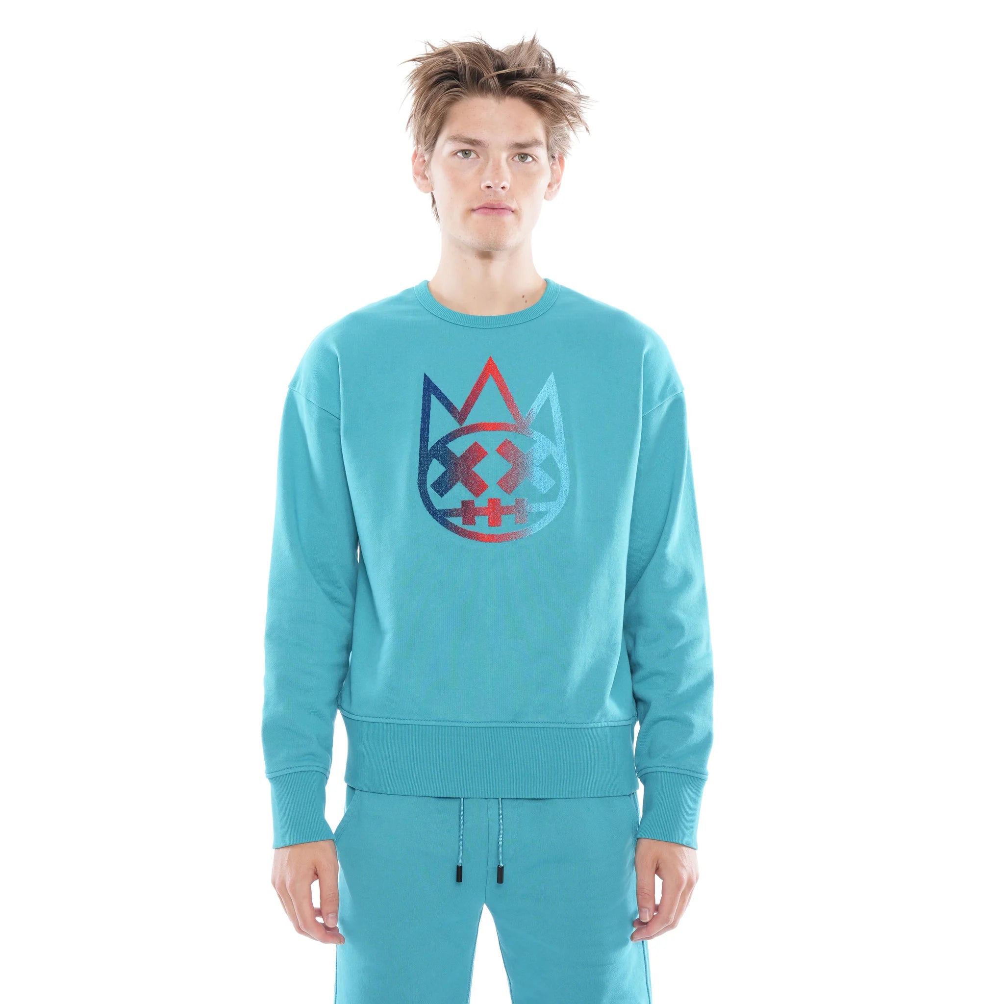 CREW NECK FLEECE IN TILE BLUE