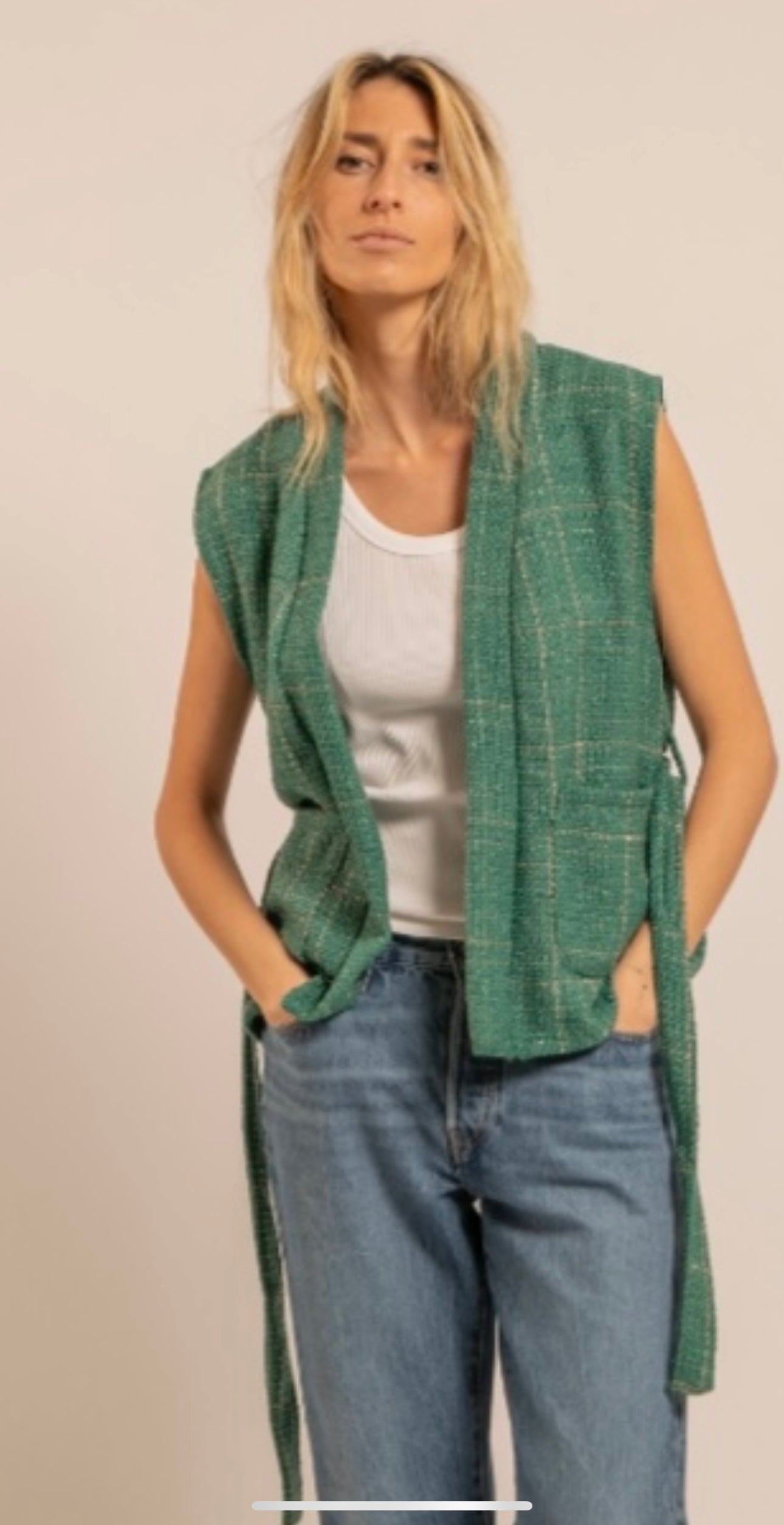 GREEN KIMONO VEST