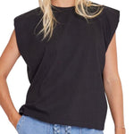 Cargar imagen en el visor de la galería, ERZA | Black T-shirt with shoulder pads
