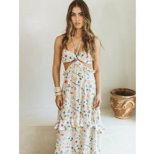 Victoria Floral Cut Out Ruffled Maxi Dress